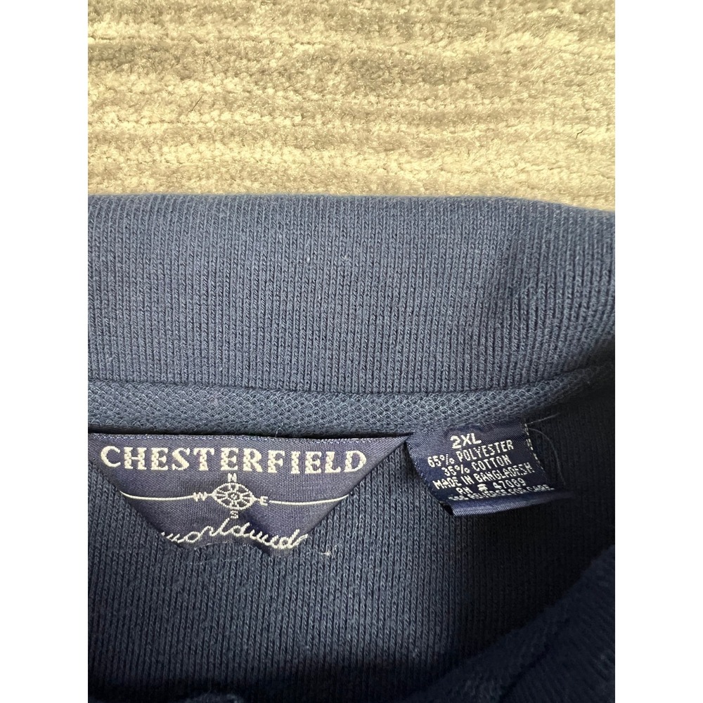 Chesterfield Polo Shirt Men 2XL Navy Blue Short Sleeve Pocket Pique Casual Solid - Picture 5 of 9
